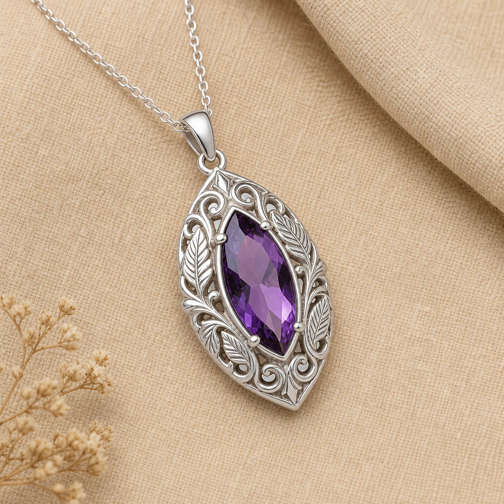 Leaf vine birthstone pendant necklace in 925 sterling silver