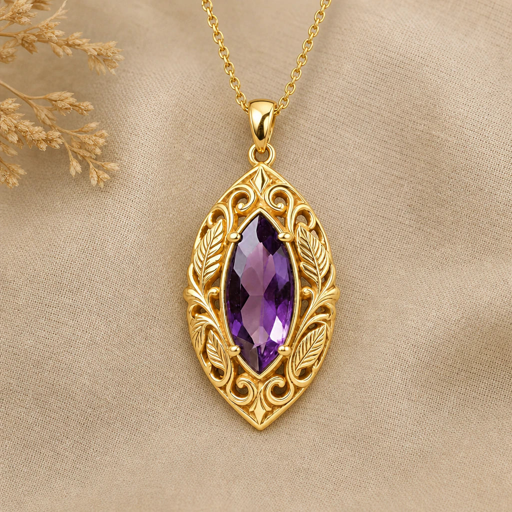 Leaf vine birthstone pendant necklace in 18k gold plated sterling silver