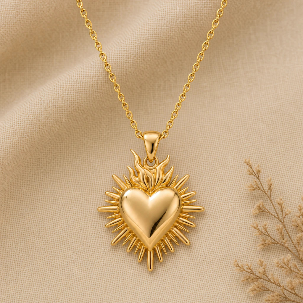 Sacred heart pendant necklace in 18k gold plated sterling silver