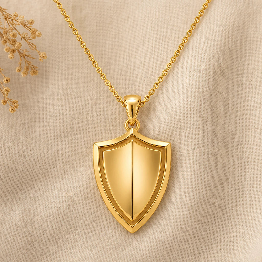 Guardian shield pendant necklace in 18k gold plated sterling silver