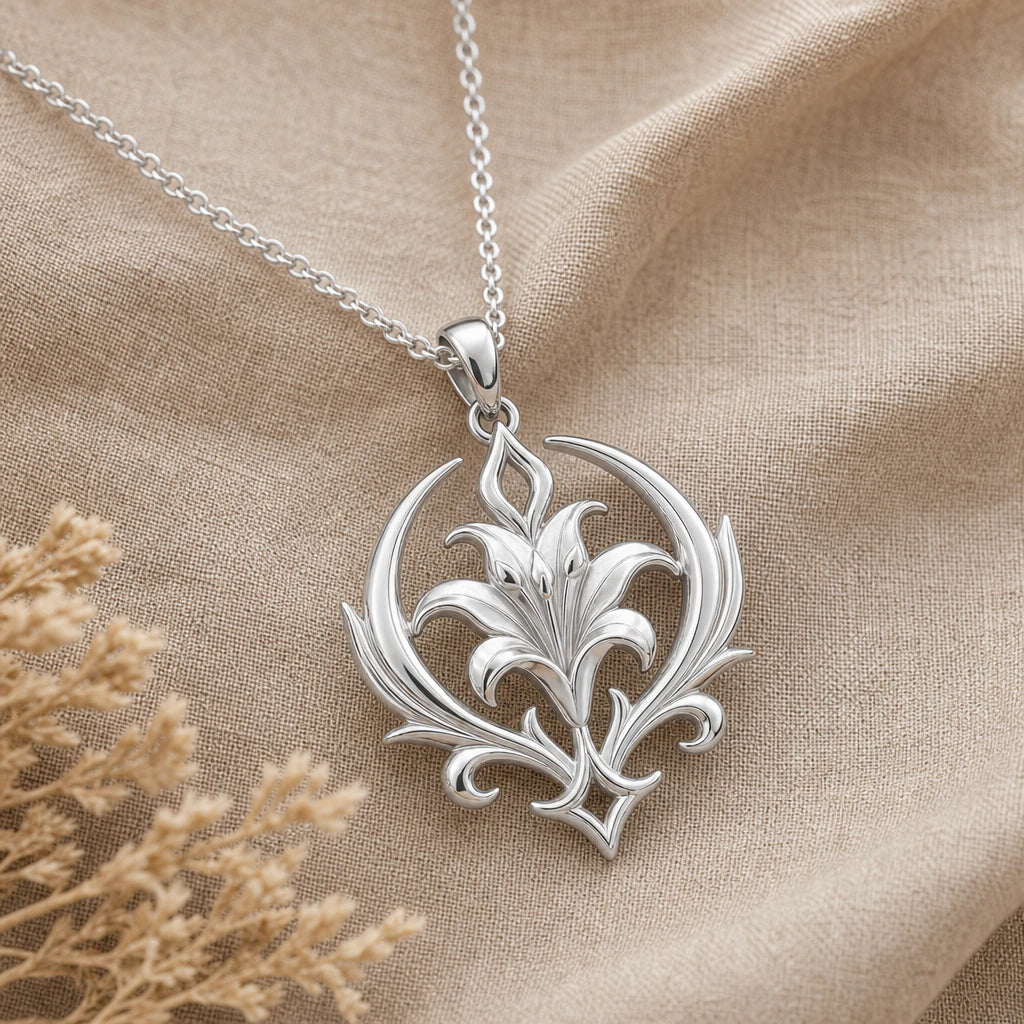Lily crest pendant necklace in 925 sterling silver