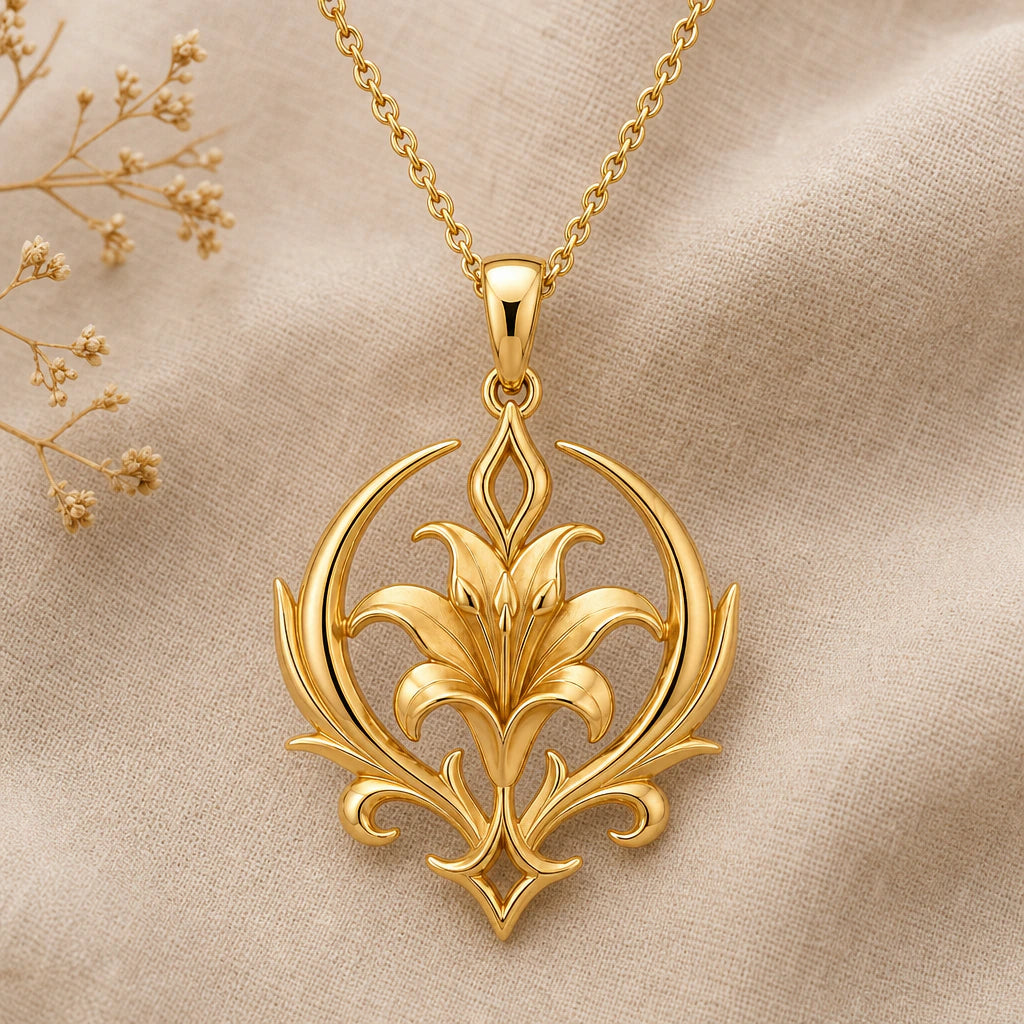 Lily crest pendant necklace in 18k gold plated sterling silver