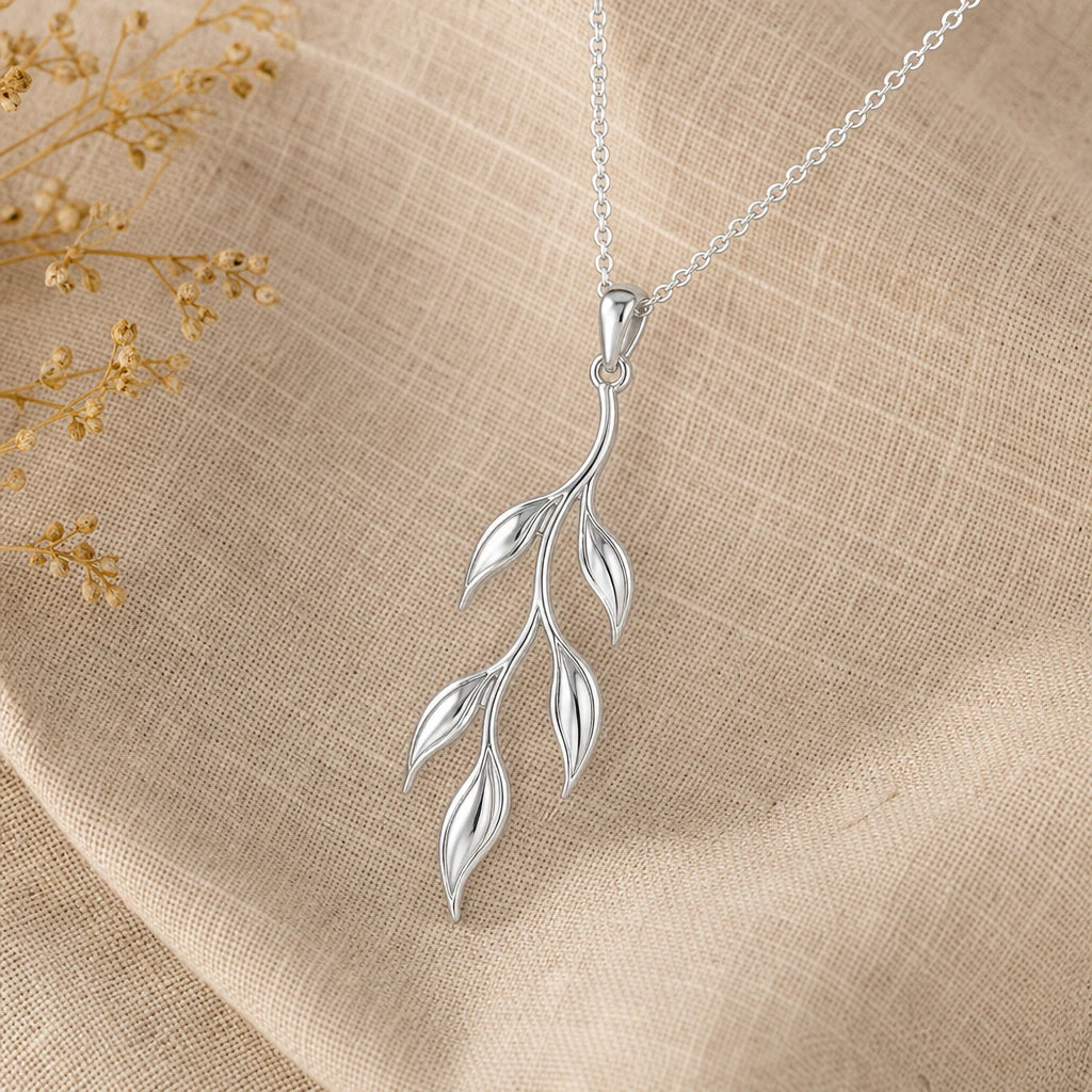 Sacred willow branch pendant necklace in 925 sterling silver