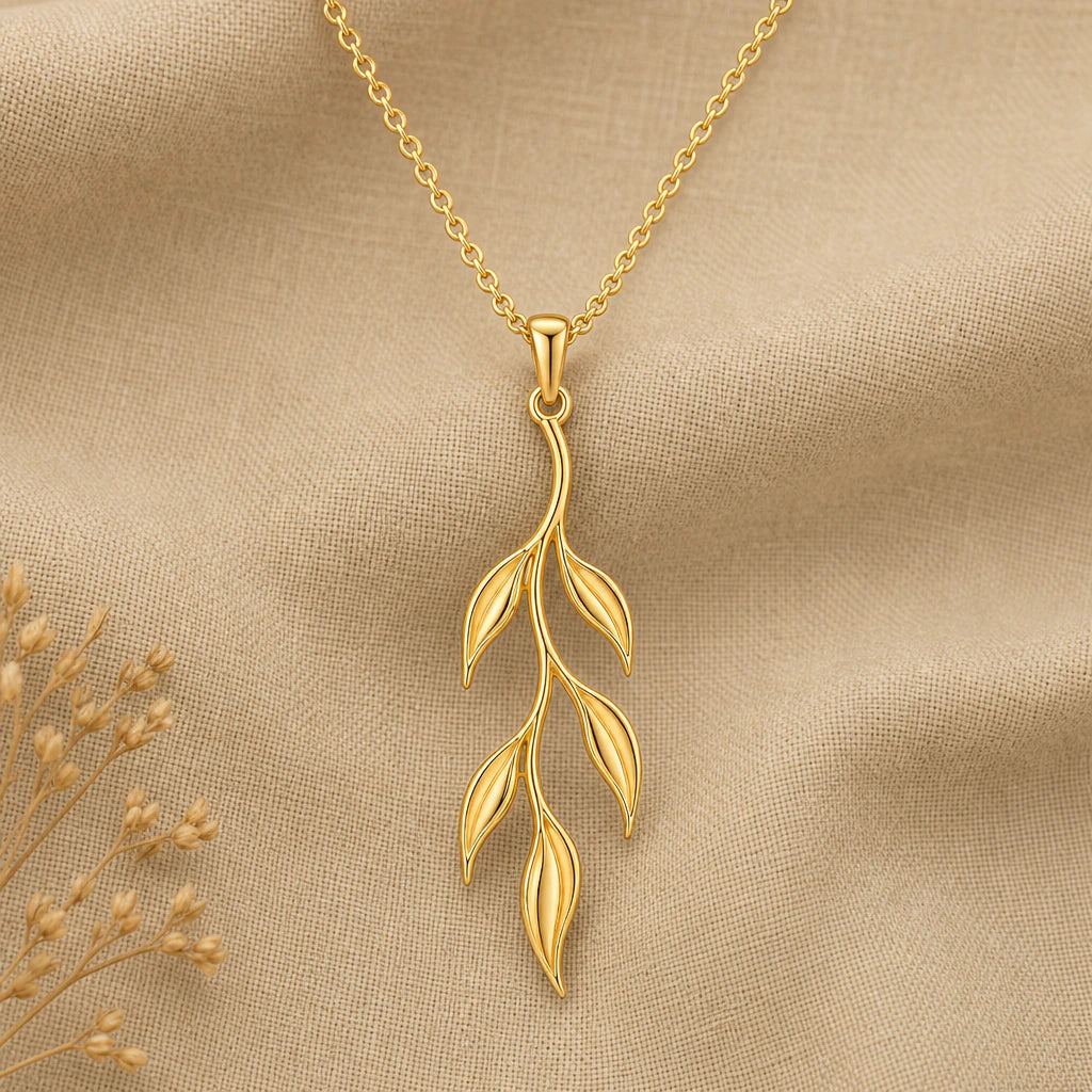 Sacred willow branch pendant necklace in 18k gold plated sterling silver