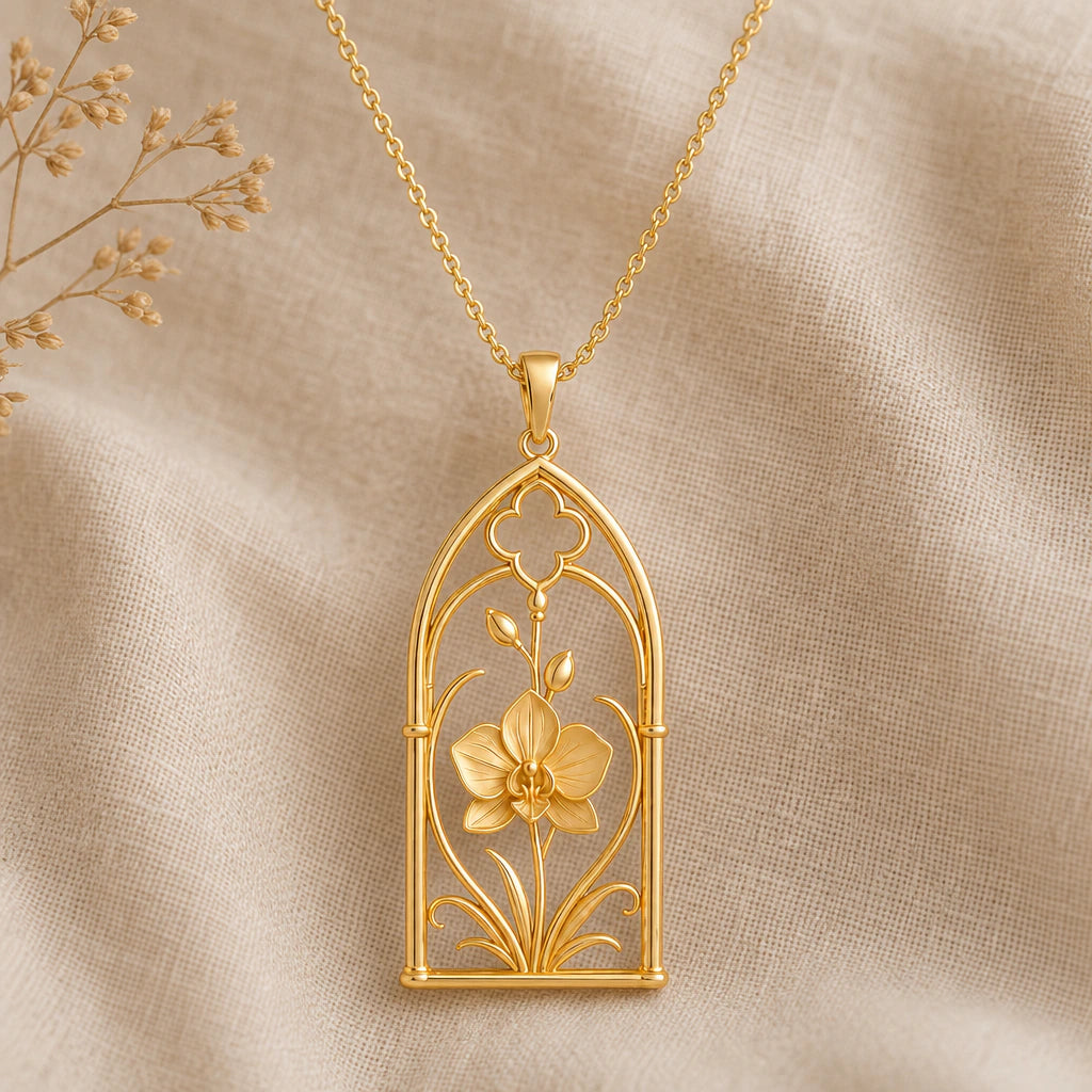 Orchid window pendant necklace in 18k gold plated sterling silver