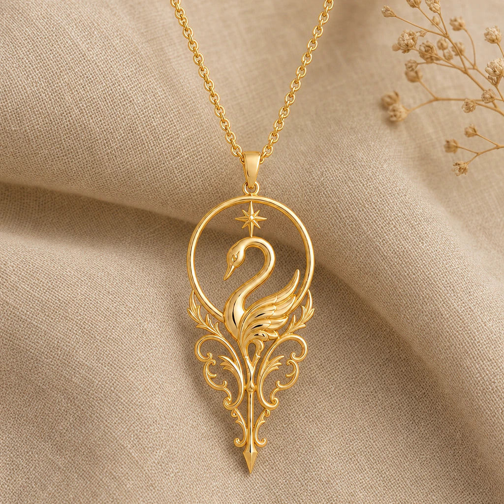Swan halo pendant necklace in 18k gold plated sterling silver