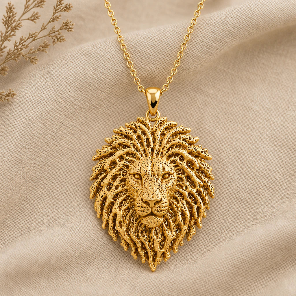 Lion head pendant necklace in 18k gold plated sterling silver