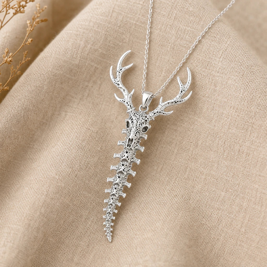 Sacred deer spine pendant necklace in 925 sterling silver