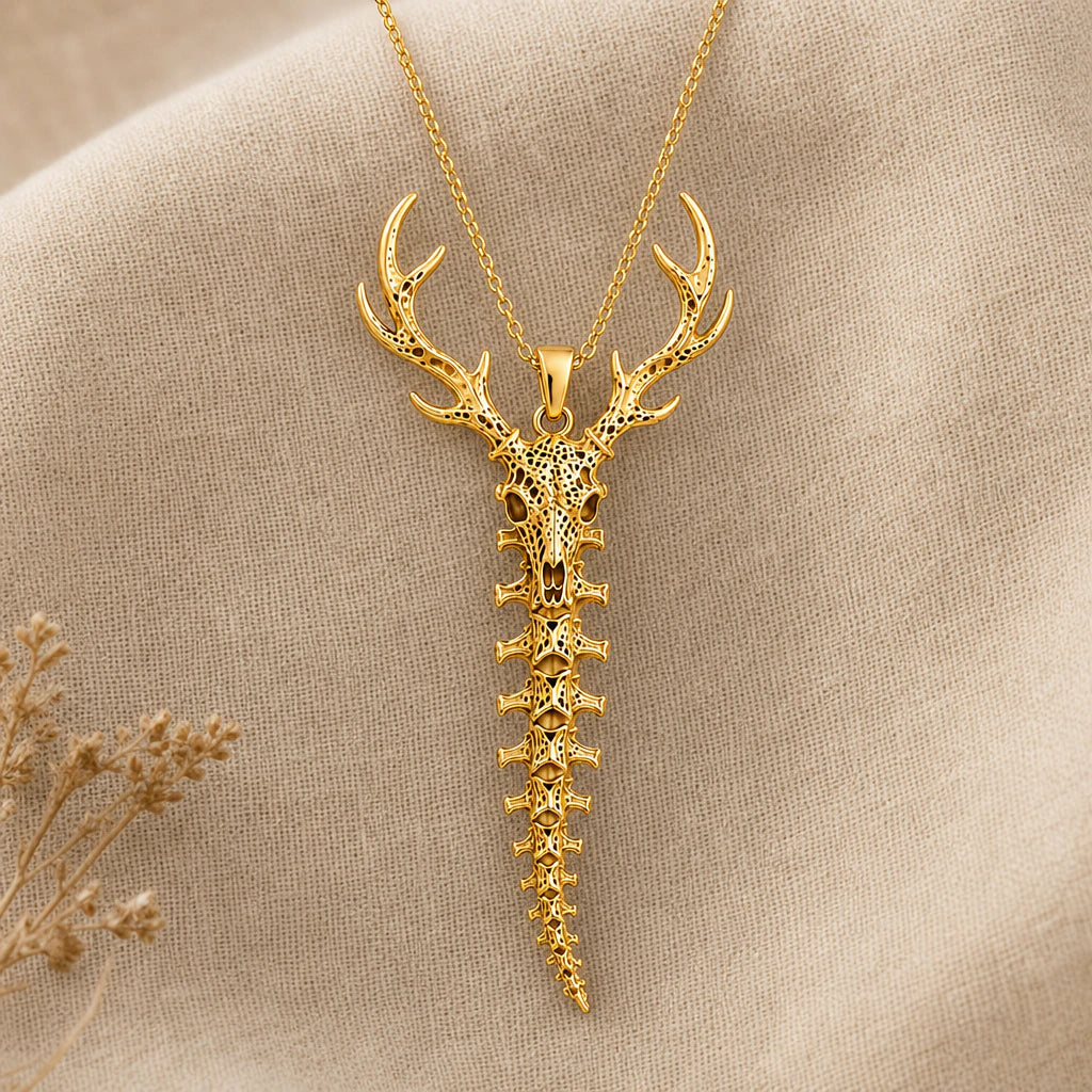 Sacred deer spine pendant necklace in 18k gold plated sterling silver
