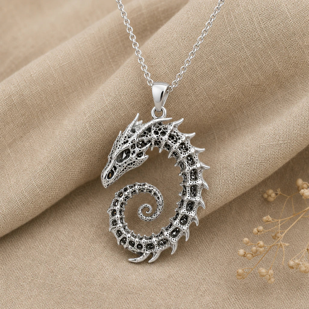 Dragon skeleton pendant necklace in 925 sterling silver