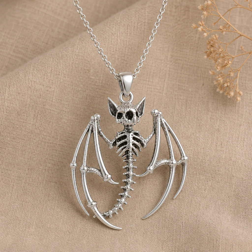 Bat skeleton pendant necklace in 925 sterling silver