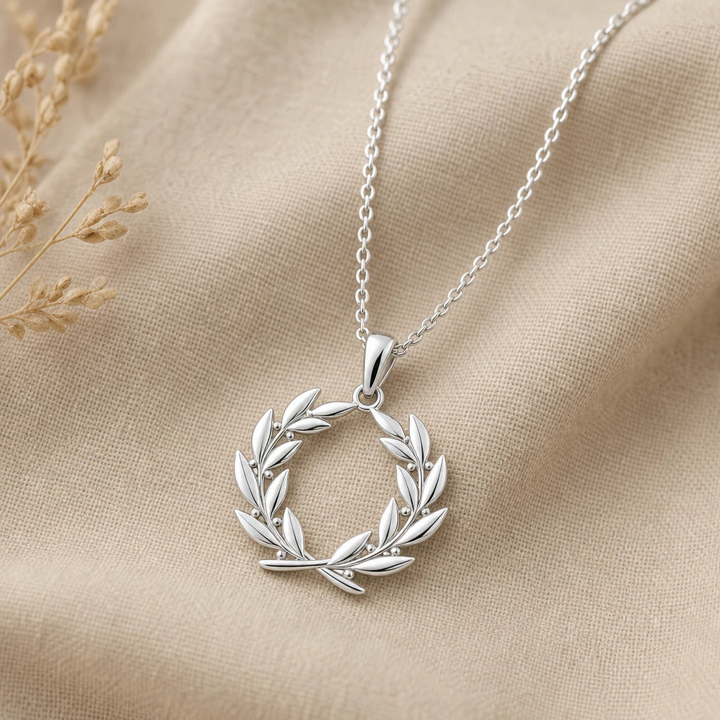 Laurel wreath pendant necklace in 925 sterling silver