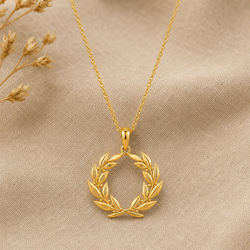 Laurel wreath pendant necklace in 18k gold plated sterling silver