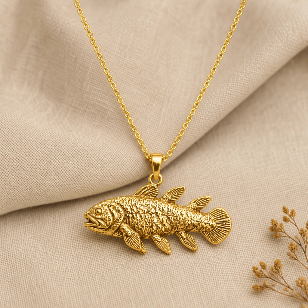 Coelacanth fish pendant necklace in 18k gold plated sterling silver