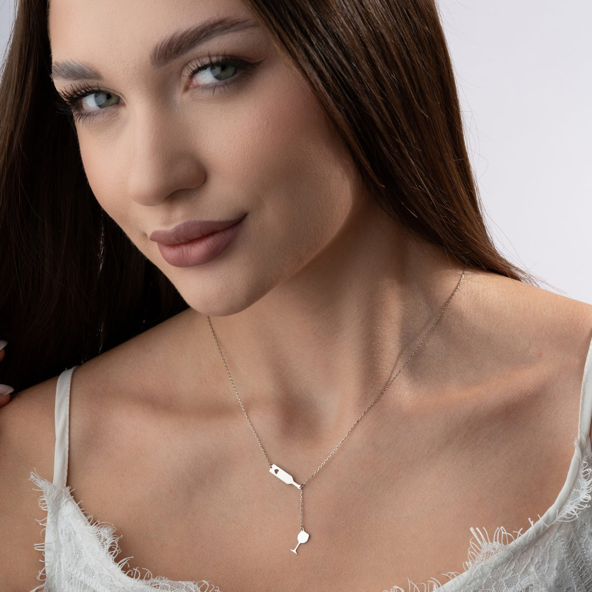 Wine Bottle & Glass Lariat Necklace | Gift for Wine Lover