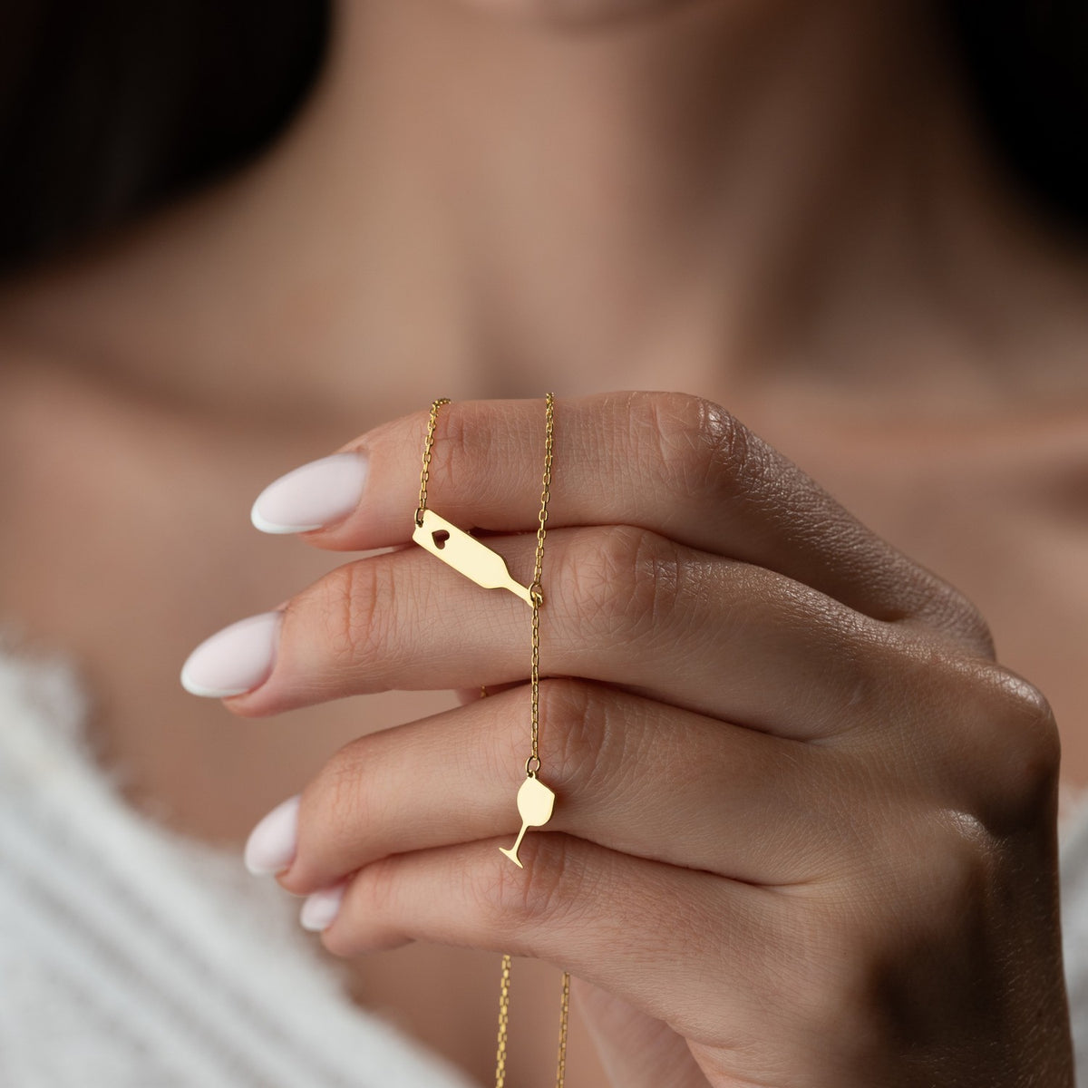 Wine Bottle & Glass Lariat Necklace | Gift for Wine Lover