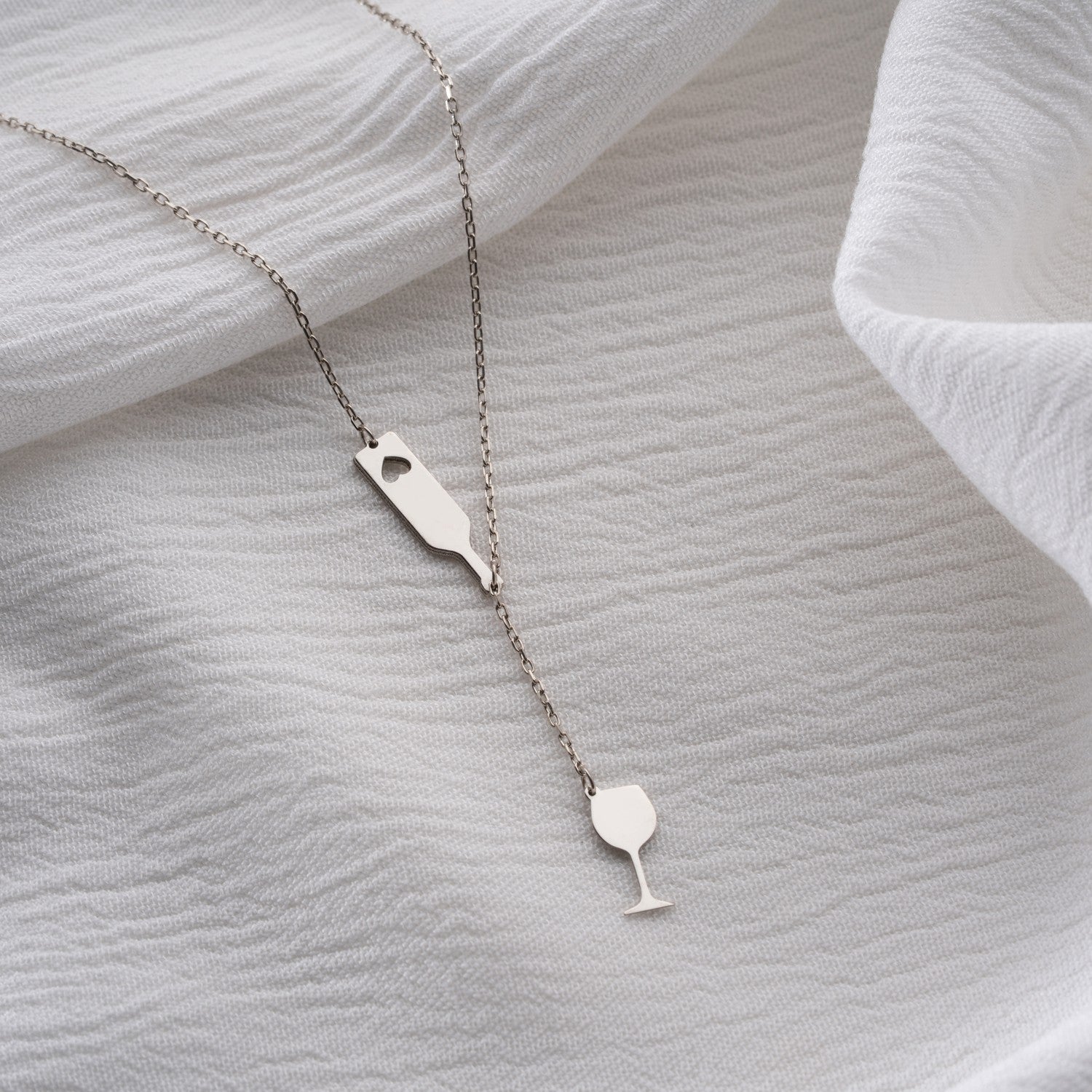 Wine Bottle & Glass Lariat Necklace | Gift for Wine Lover