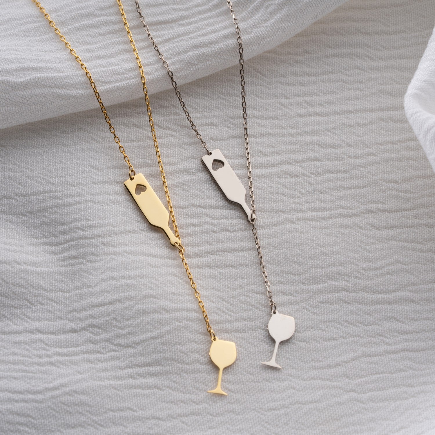 Wine Bottle & Glass Lariat Necklace | Gift for Wine Lover