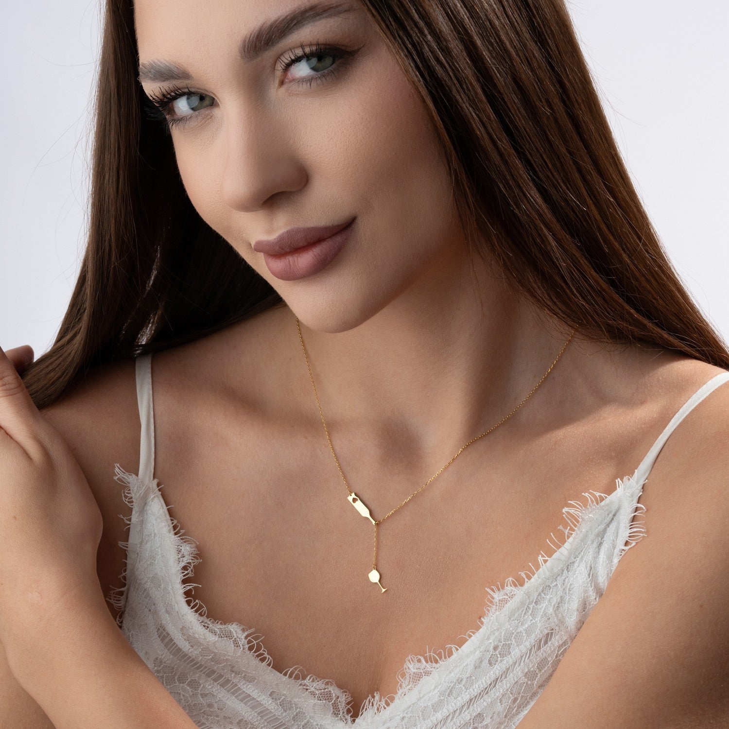 Wine Bottle & Glass Lariat Necklace | Gift for Wine Lover