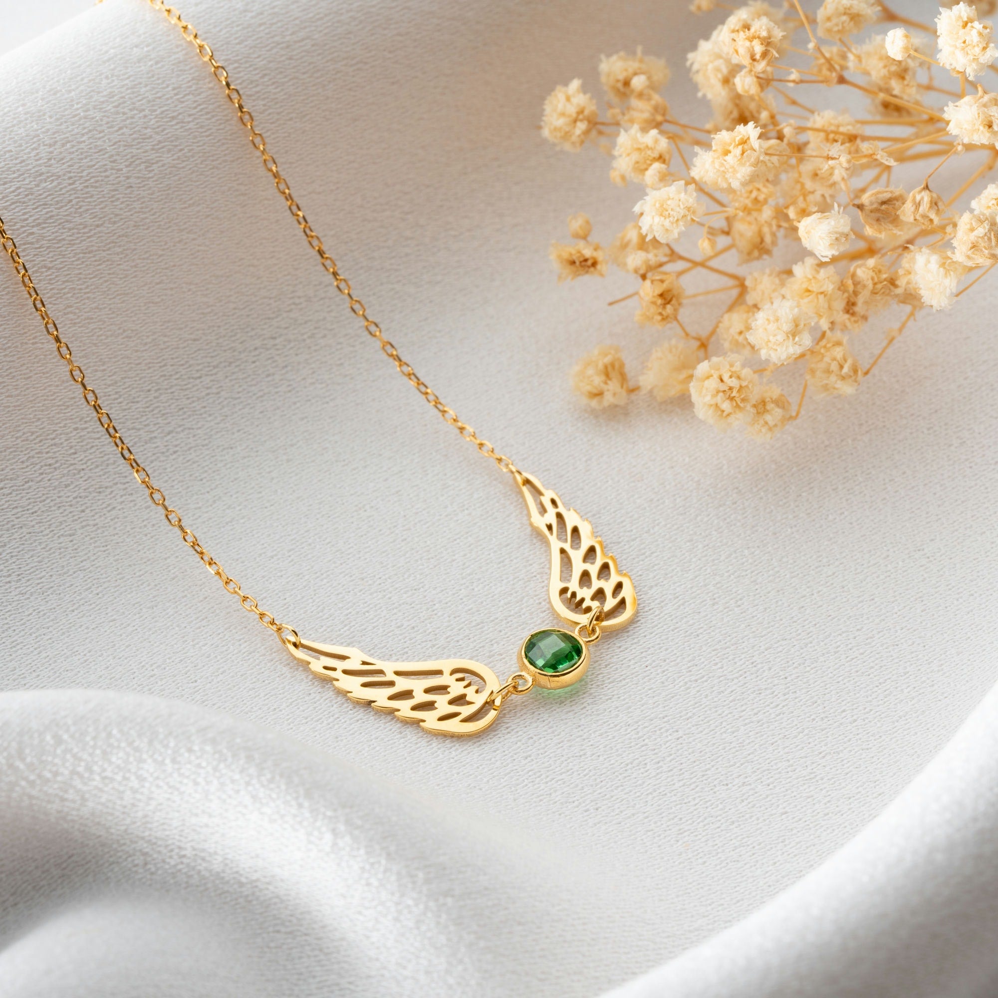 Angel Wing Necklace With Birthstone