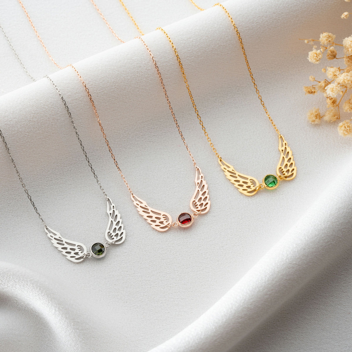 Angel Wing Necklace With Birthstone