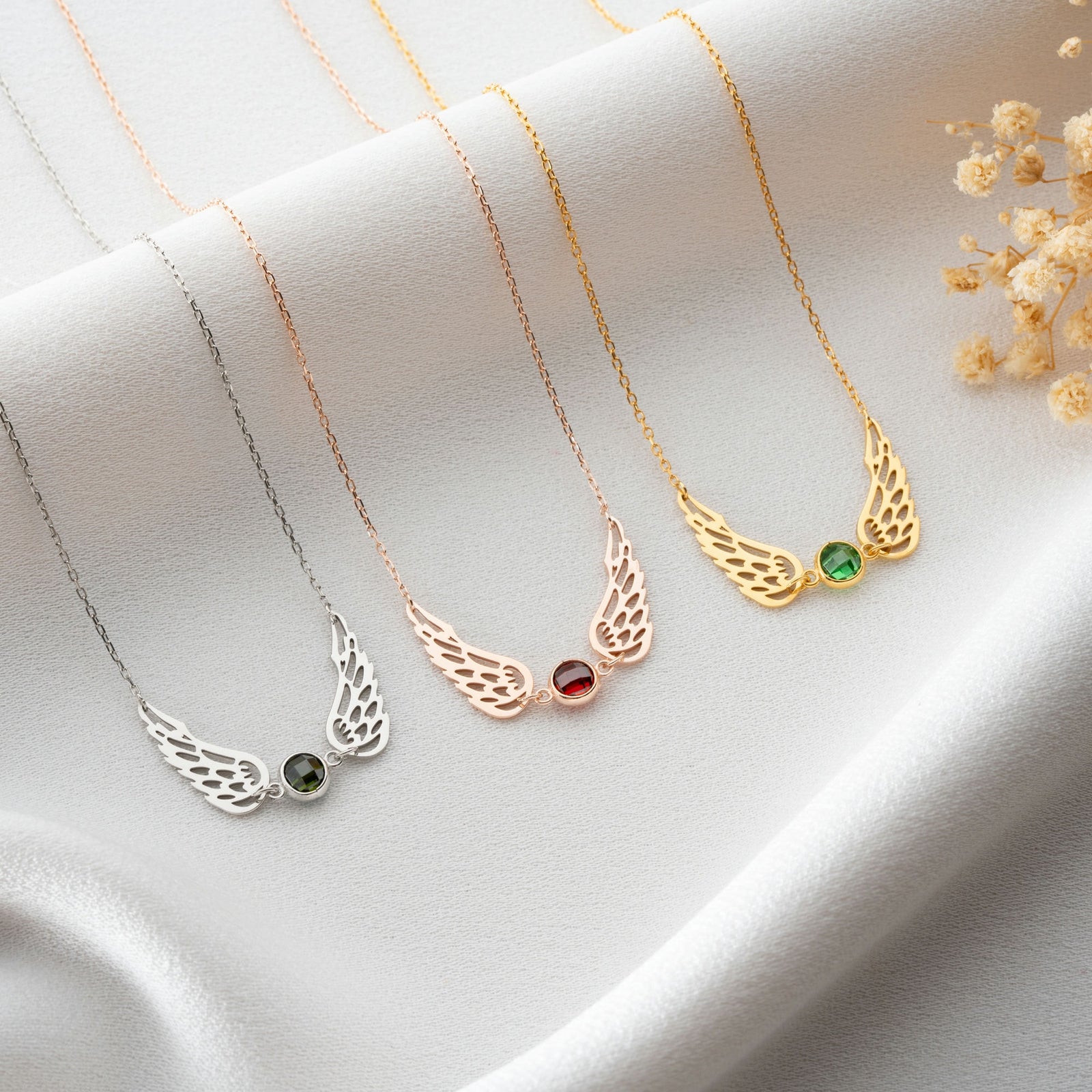 Angel Wing Necklace With Birthstone