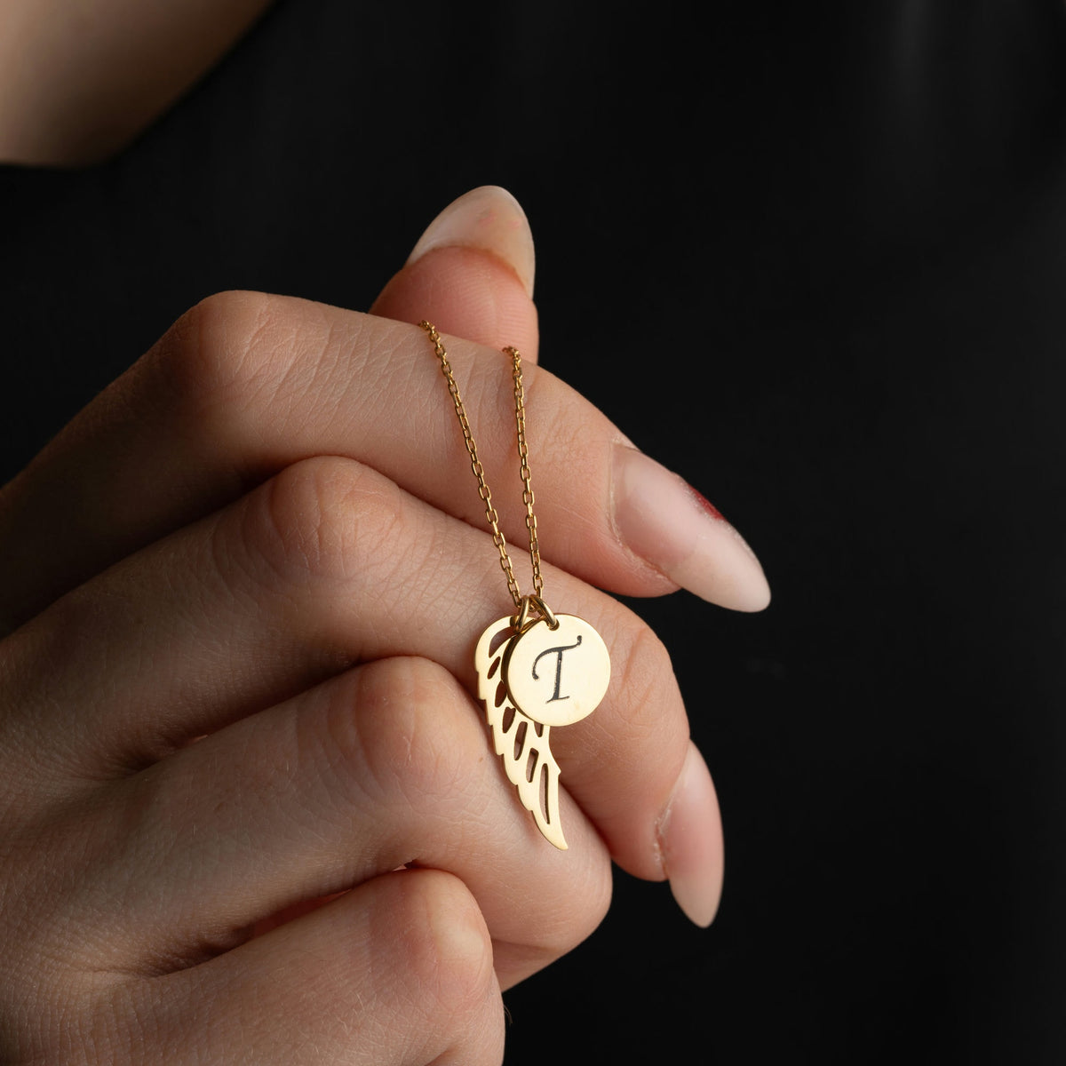 Angel Wing Necklace With Initial Charm