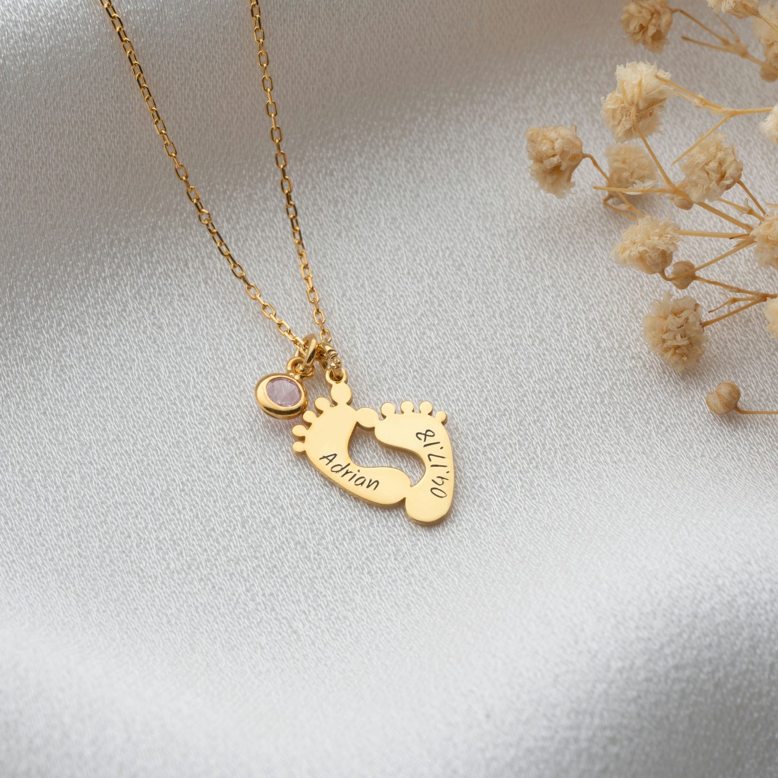 Baby footprint with birthstone necklace