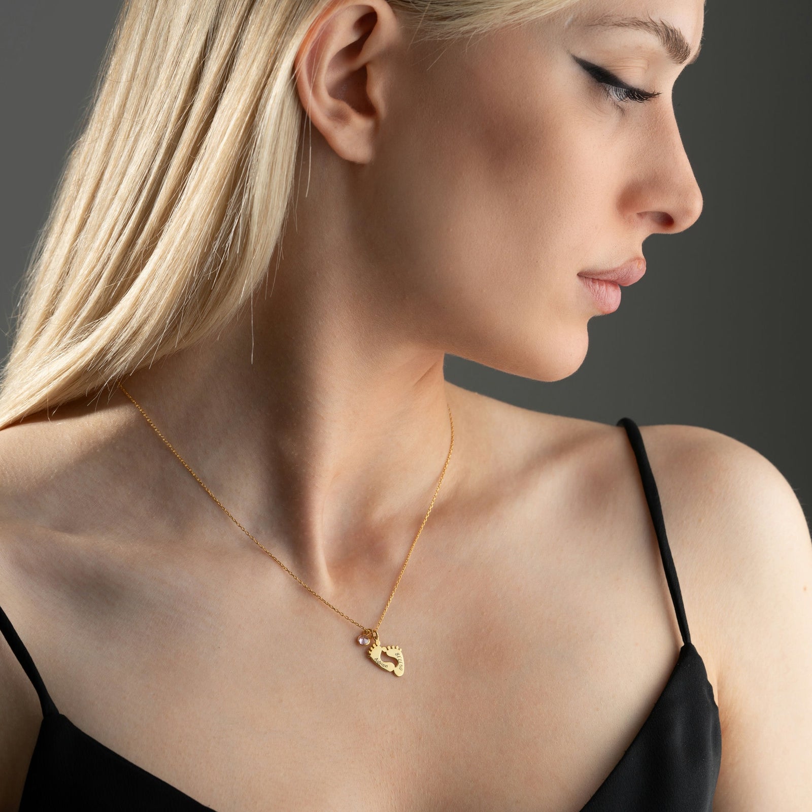 Baby footprint with birthstone necklace