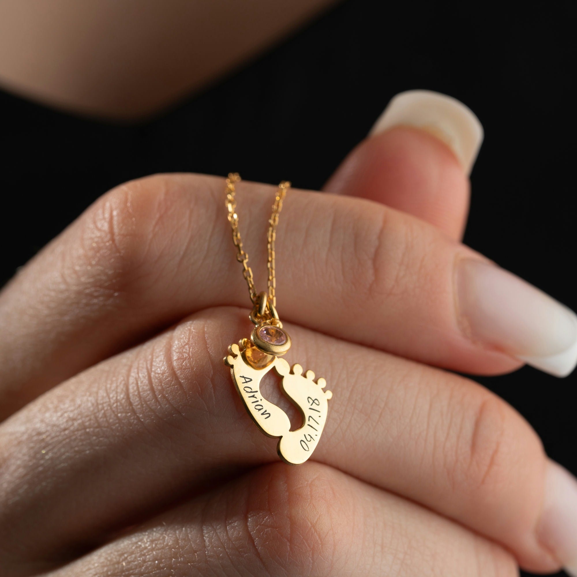 Baby footprint with birthstone necklace