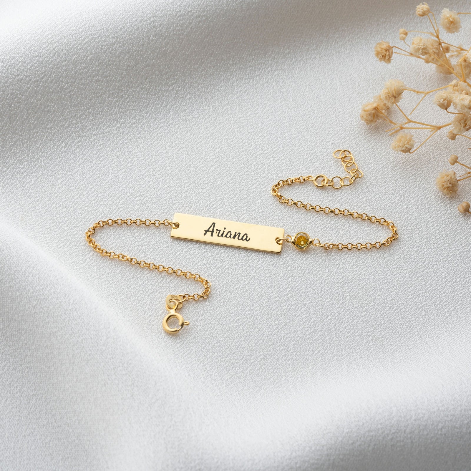 Bar Name Bracelet With Birthstone