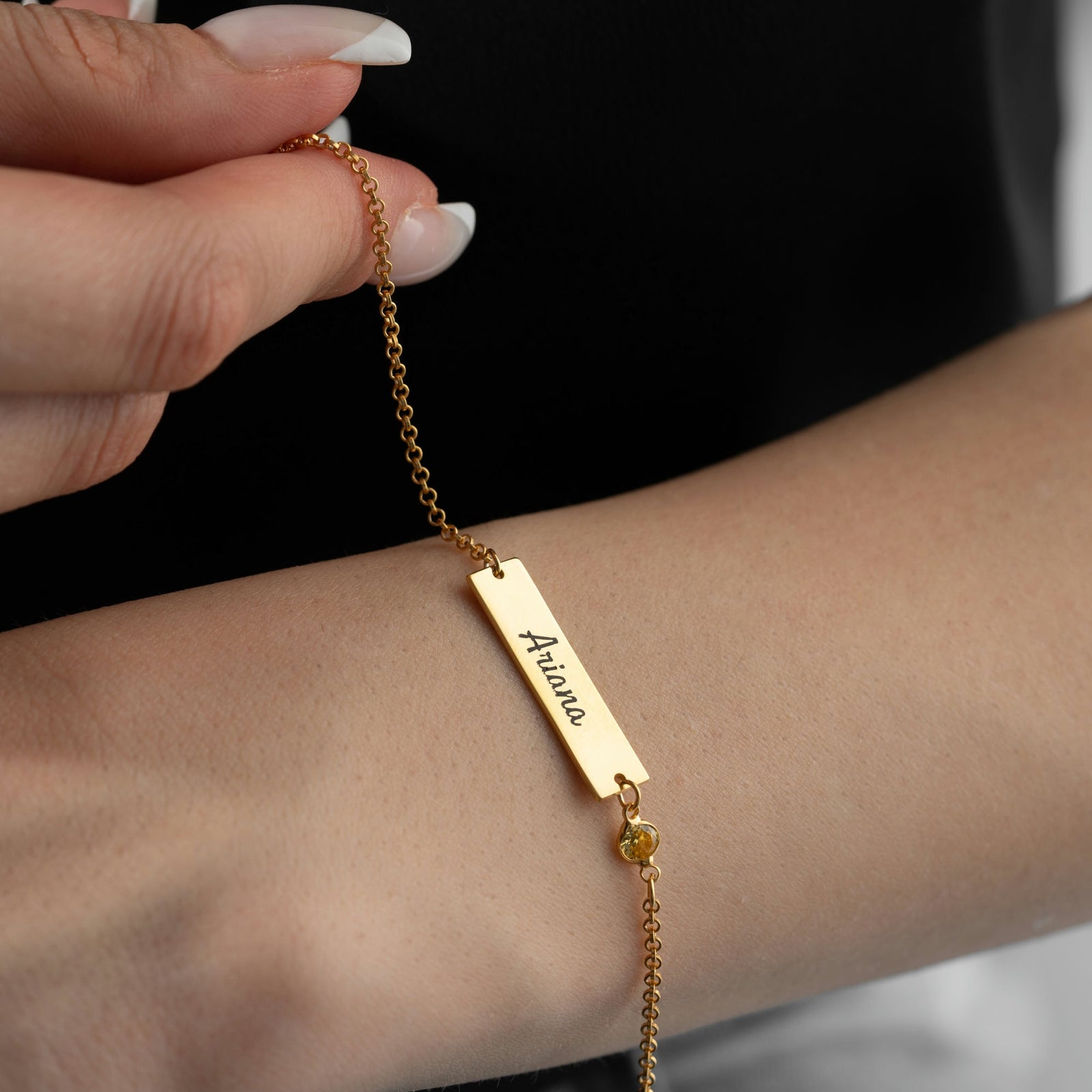 Bar Name Bracelet With Birthstone