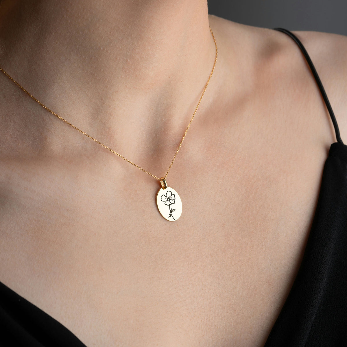 Birth Flower Disc Necklace In Sterling Silver