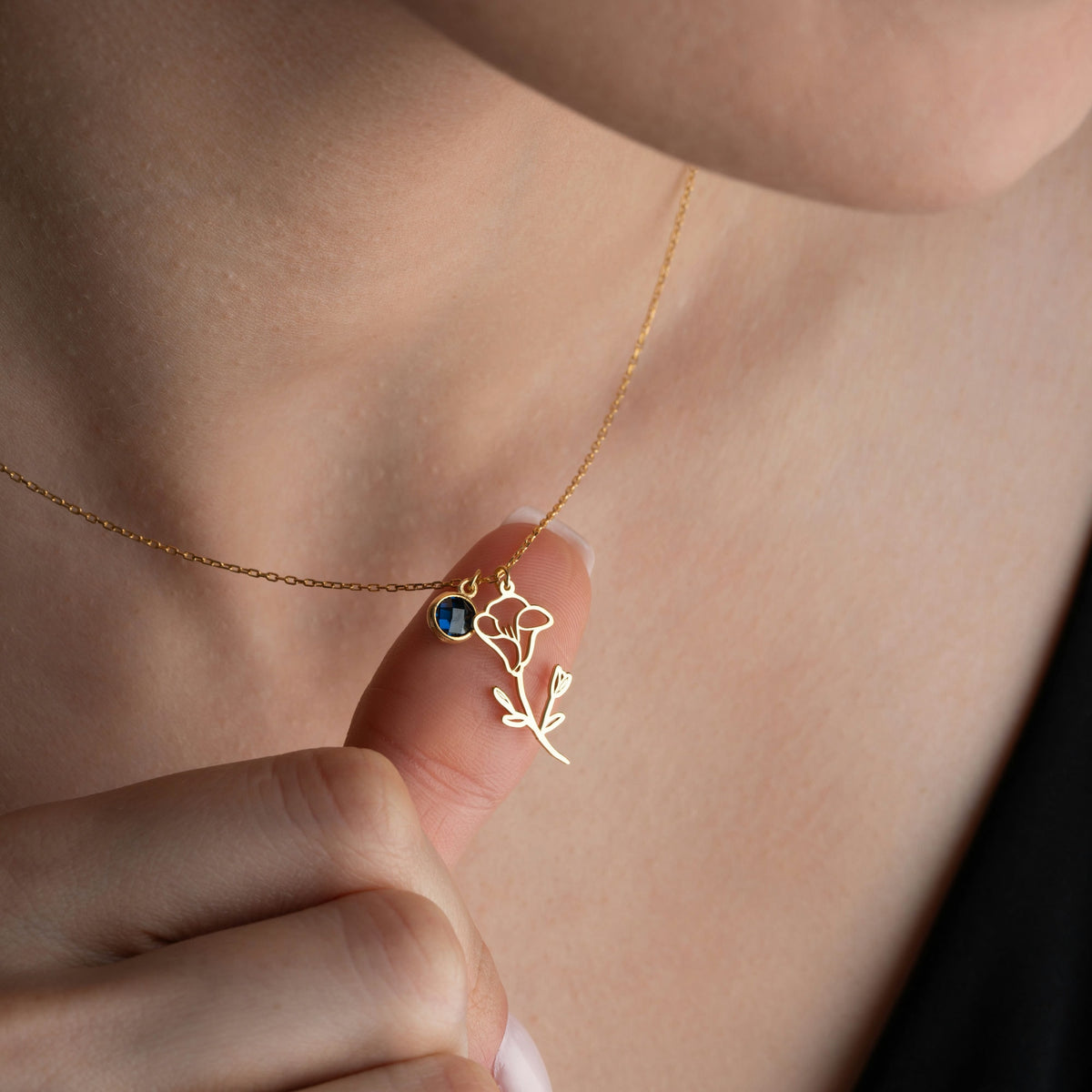Birth Flower Necklace With Birthstone