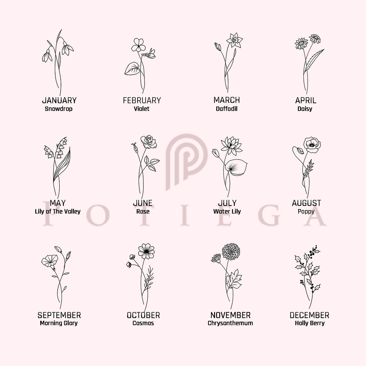 Birth Flower Heart Necklace With Initial