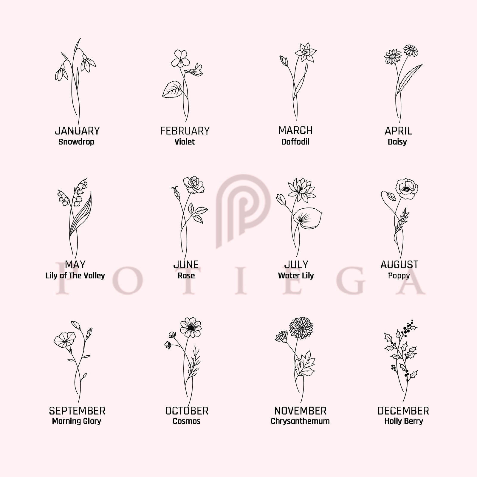 Birth Flower Heart Necklace With Initial