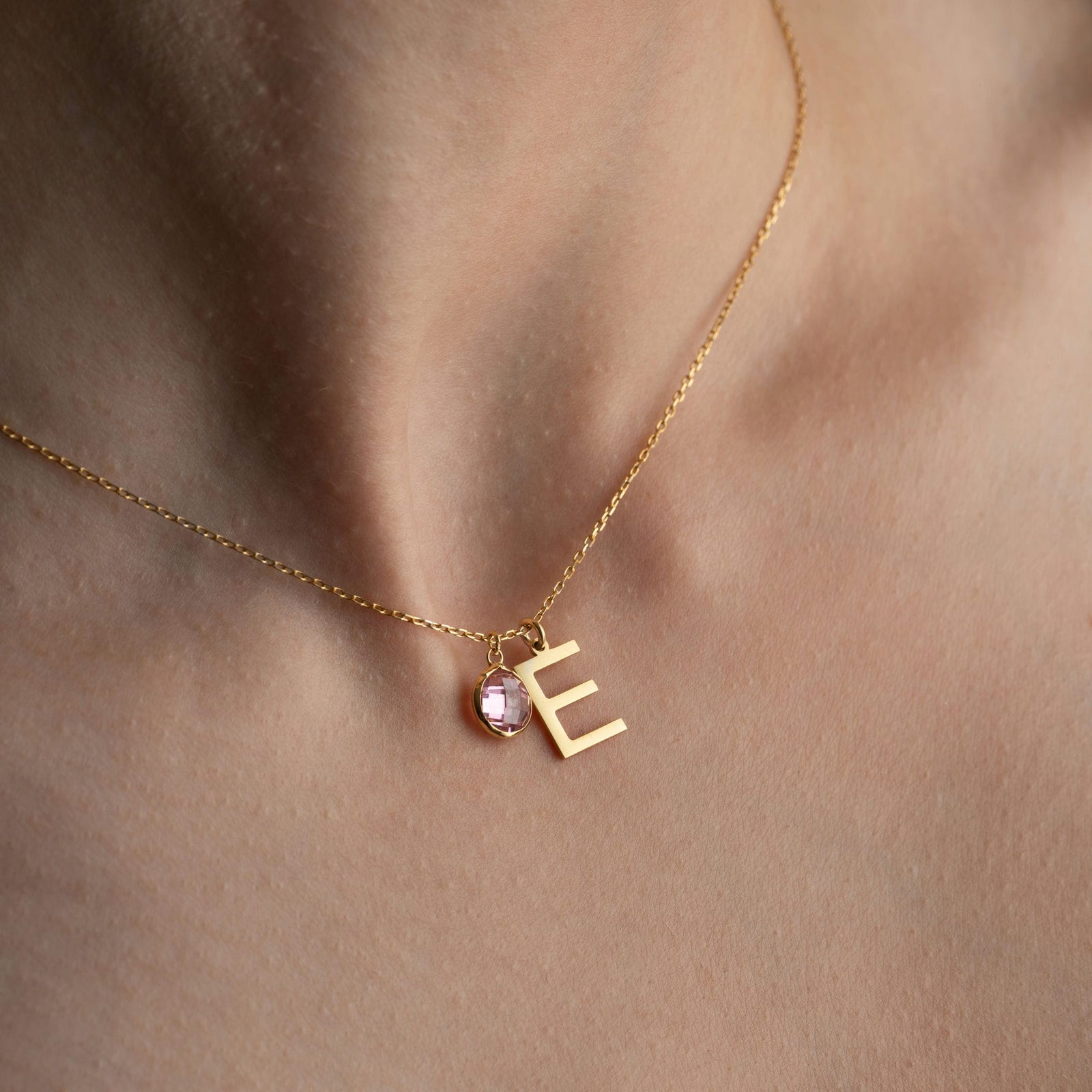 Initial Necklace With Crystal Birthstone