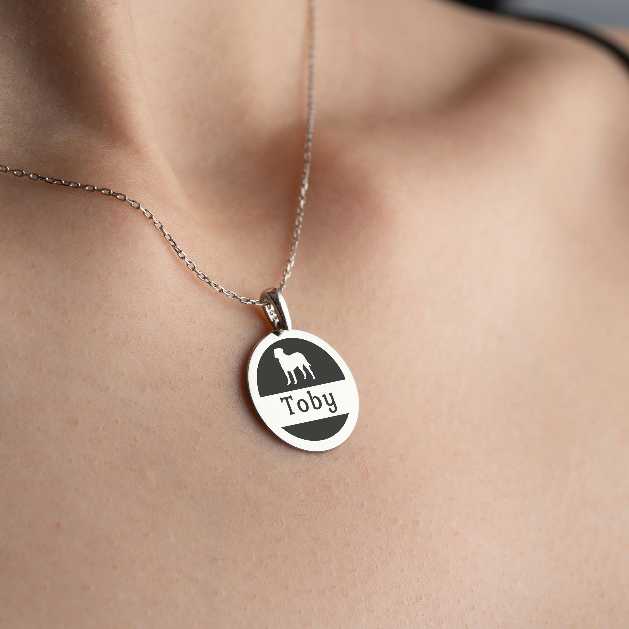 Dog Silhouette Circle Name Necklace