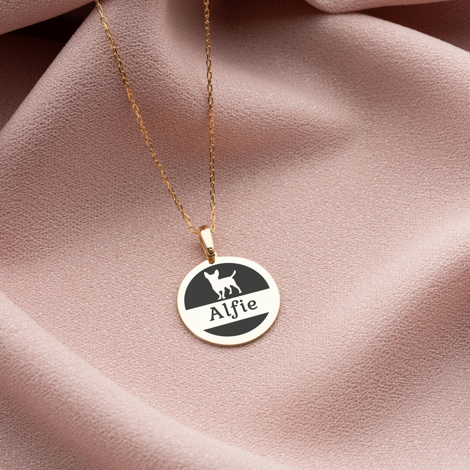 Dog Silhouette Circle Name Necklace