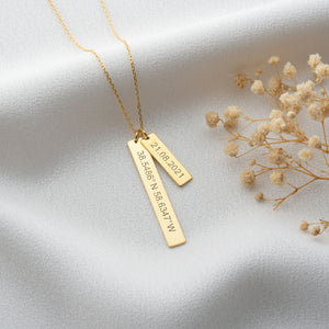 Coordinates and date bar necklace