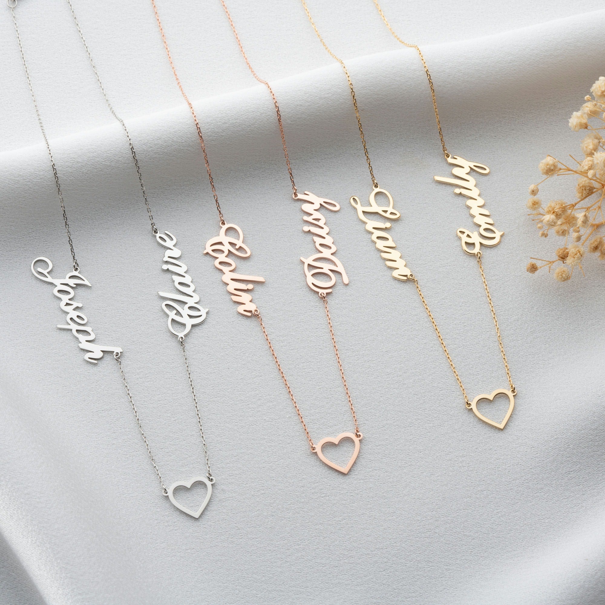 Lovers Heart Name Necklace for Couples