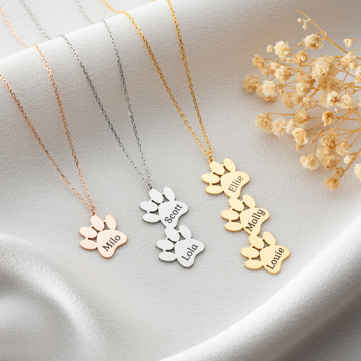 Dog Paws Necklace With Name