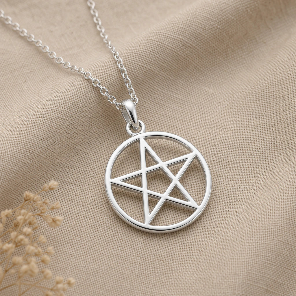 Pentagram Circle Pendant Necklace in sterling silver