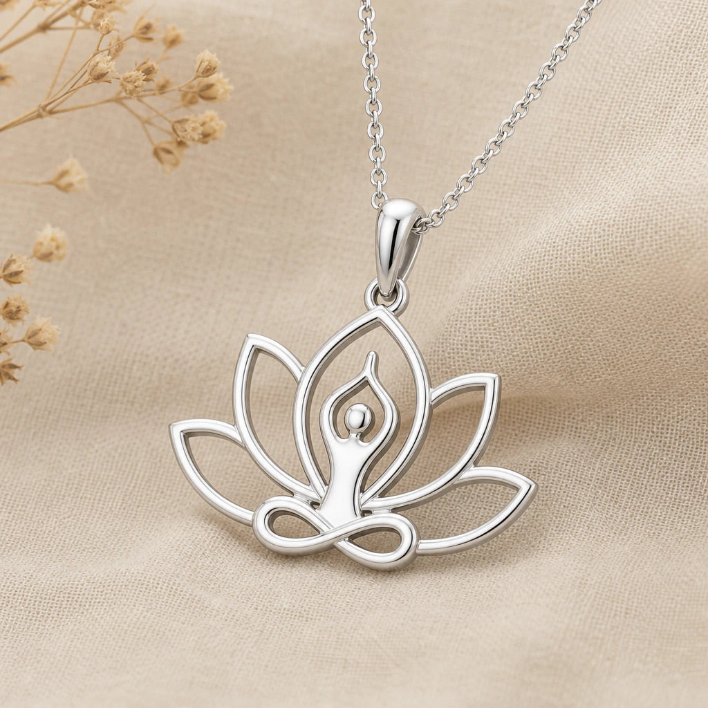 Meditation Lotus Pendant Necklace in sterling silver, second view