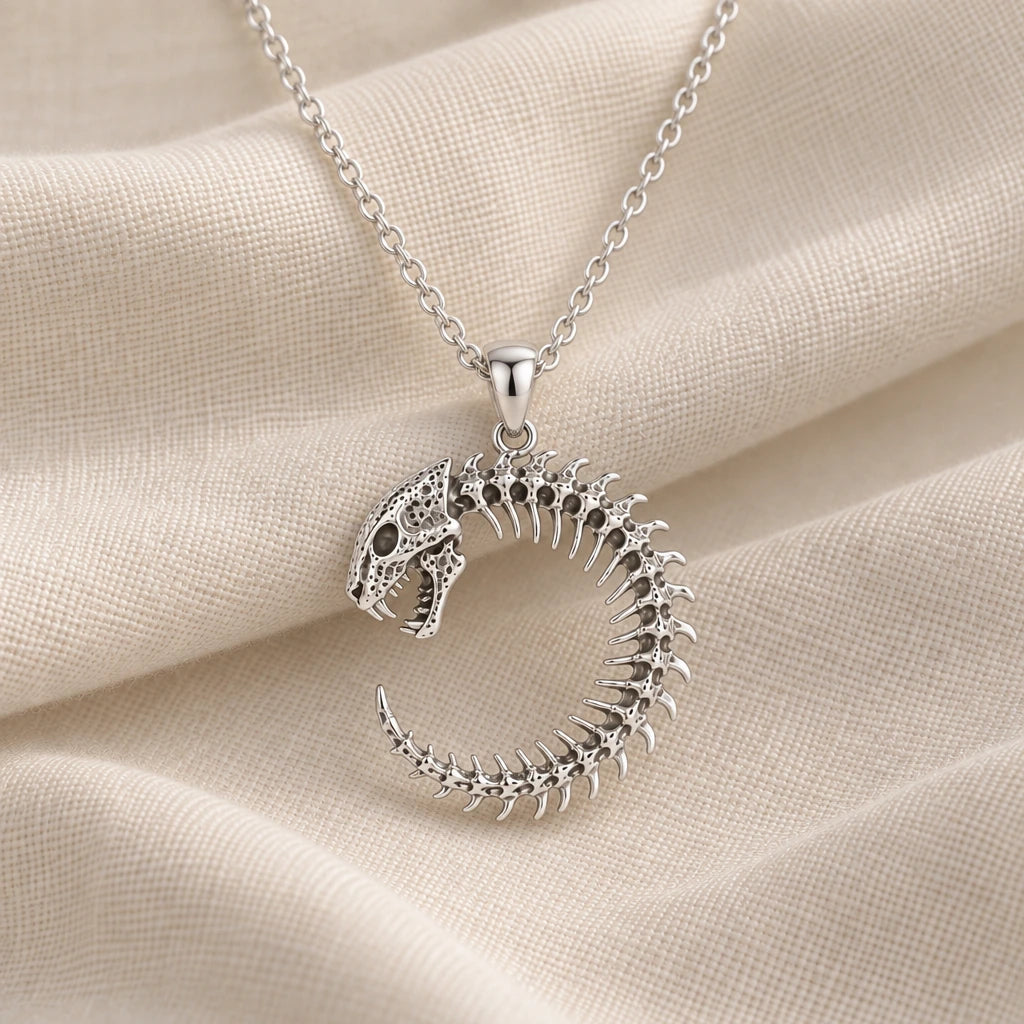 925 sterling silver leopard spine halo pendant necklace on cream fabric