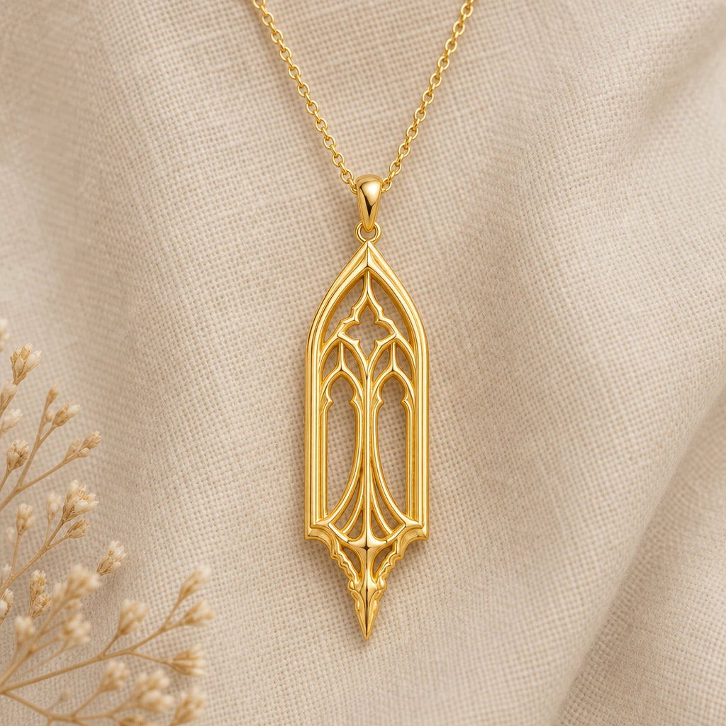 Silent cathedral window pendant necklace in 18k gold plated sterling silver