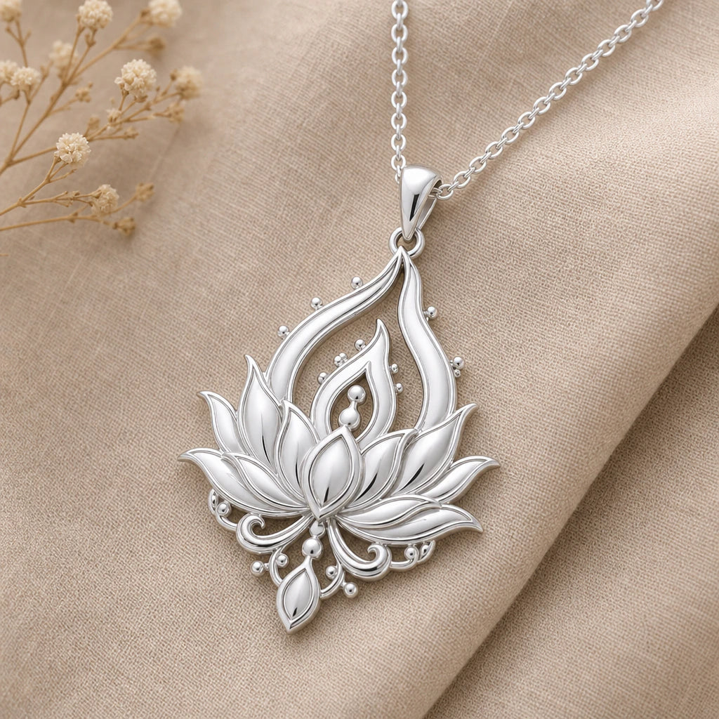 Lotus flame pendant necklace in 925 sterling silver