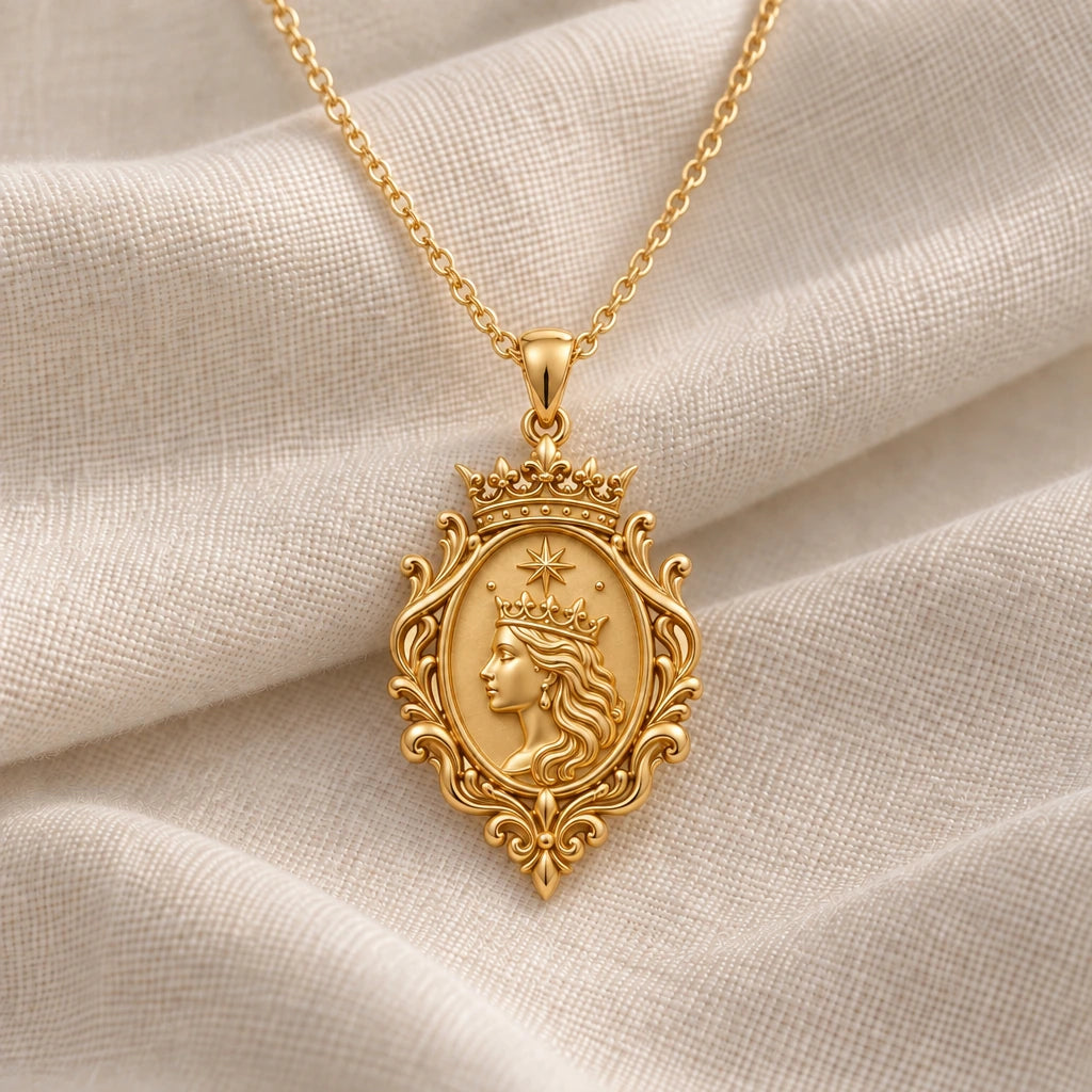 Queen Aura Cameo pendant necklace in an 18k gold plated finish