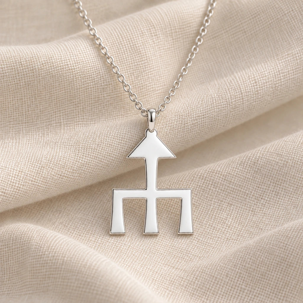 925 sterling silver themis asteroid symbol pendant necklace on cream fabric
