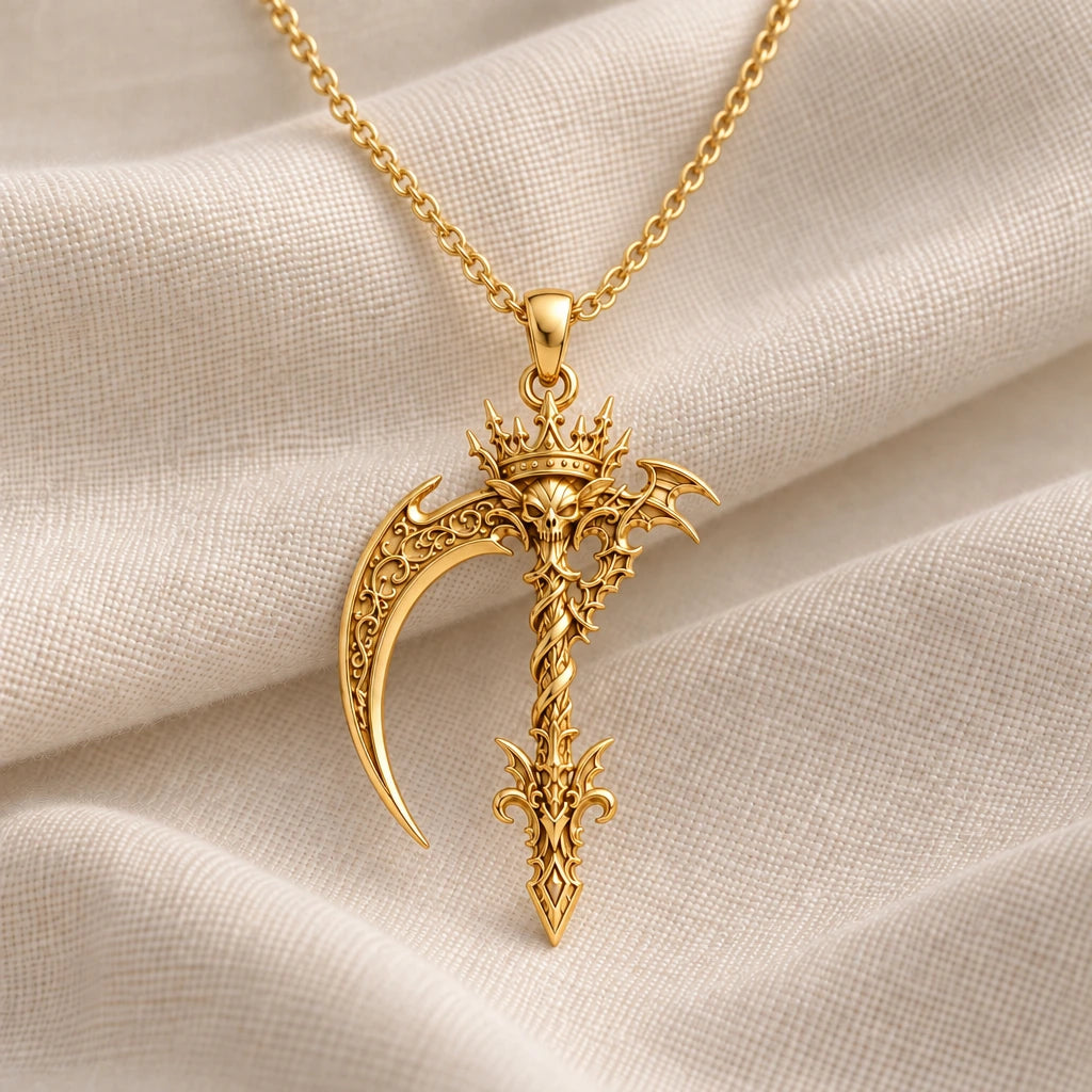 Royal Scythe pendant necklace in an 18k gold plated finish